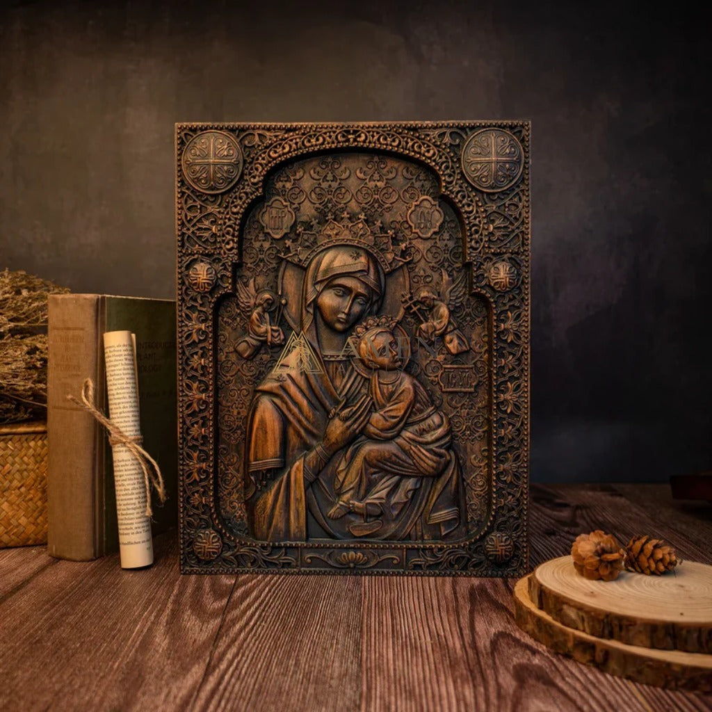 Our Lady of Perpetual Wood Carving Amen Artisan