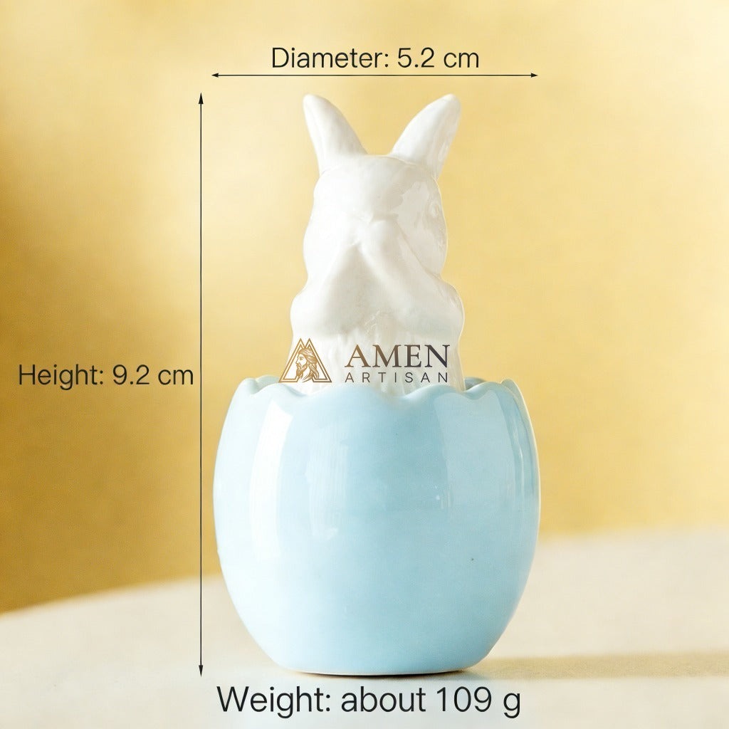 Easter Ceramic Bunny Egg Statue Amen Artisan