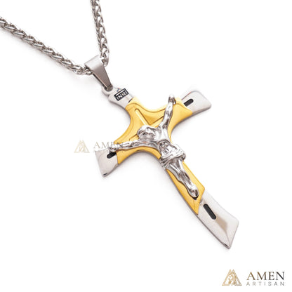 Two-Tone Jesus Crucifix Necklace - Faith & Redemption