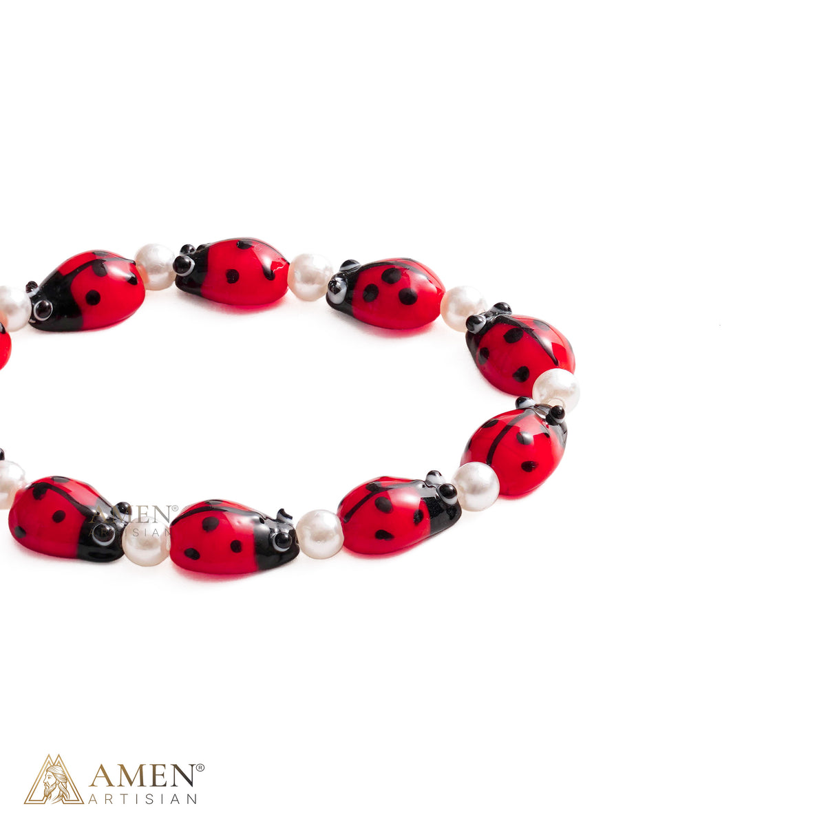 Glass Ladybug Catholic Stretch Bracelet