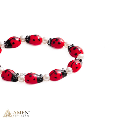 Glass Ladybug Catholic Stretch Bracelet