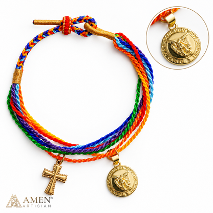St. Benedict Medal Adjustable Cord Bracelet with Cross Charm