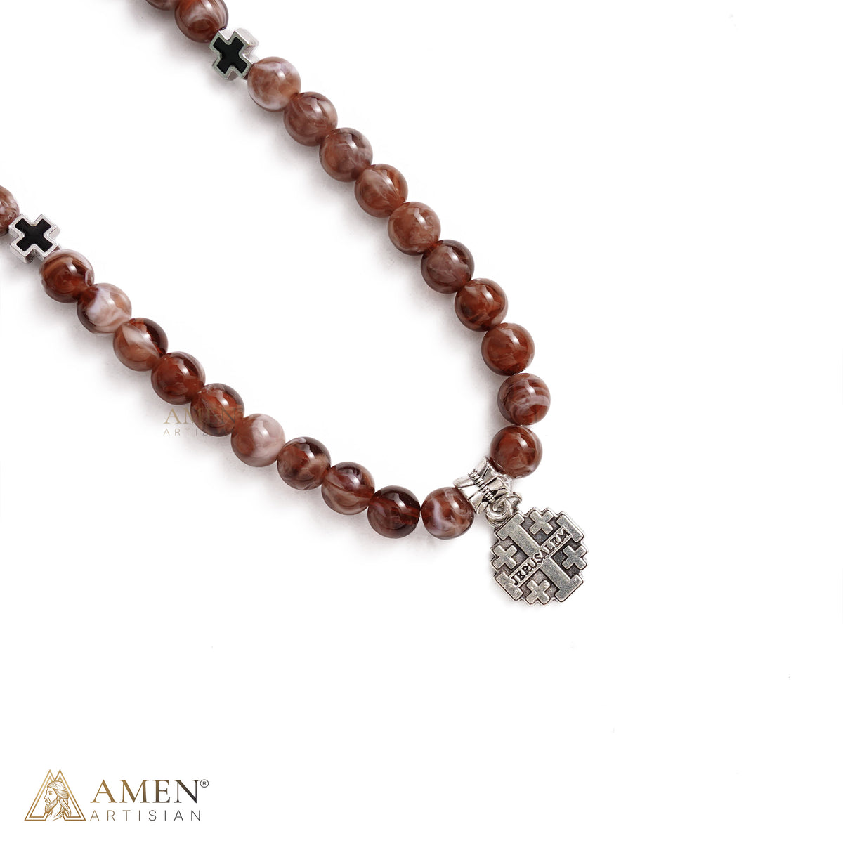 Jerusalem Cross Beaded Wrap Bracelet and Necklace