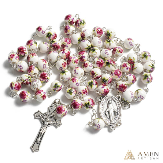 Pansy Ceramic Rosary Amen Artisan