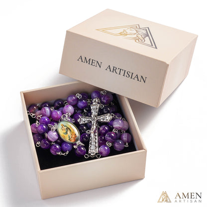 Amethyst Rosary with Assumption of Mary Medal Amen Artisan