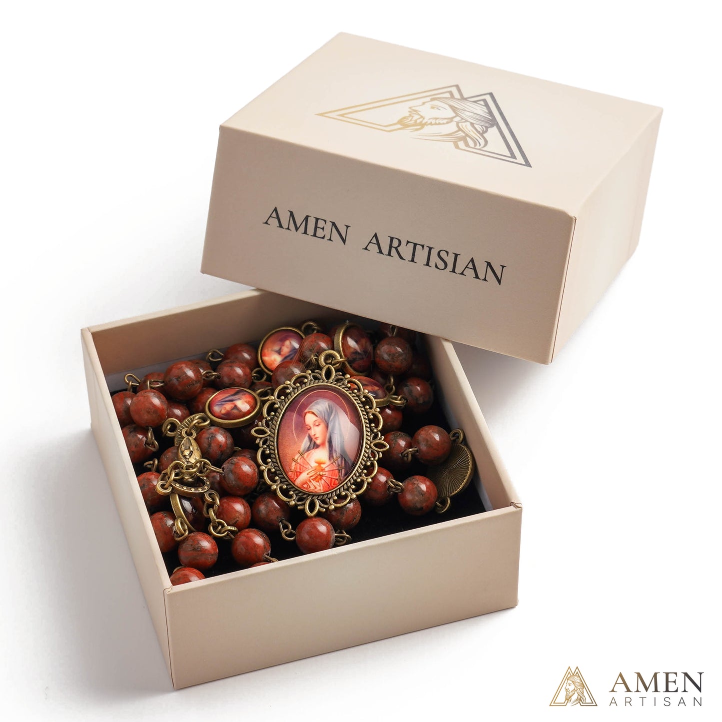 Red Sesame Stone Chaplet of the Seven Sorrows of Mary Amen Artisan