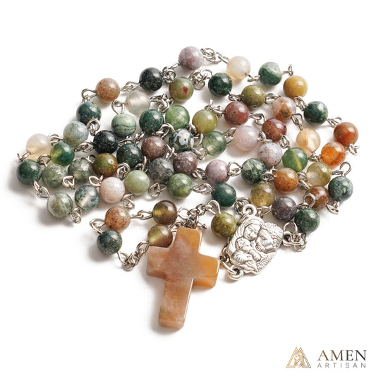 Indian Agate Rosary Amen Artisan