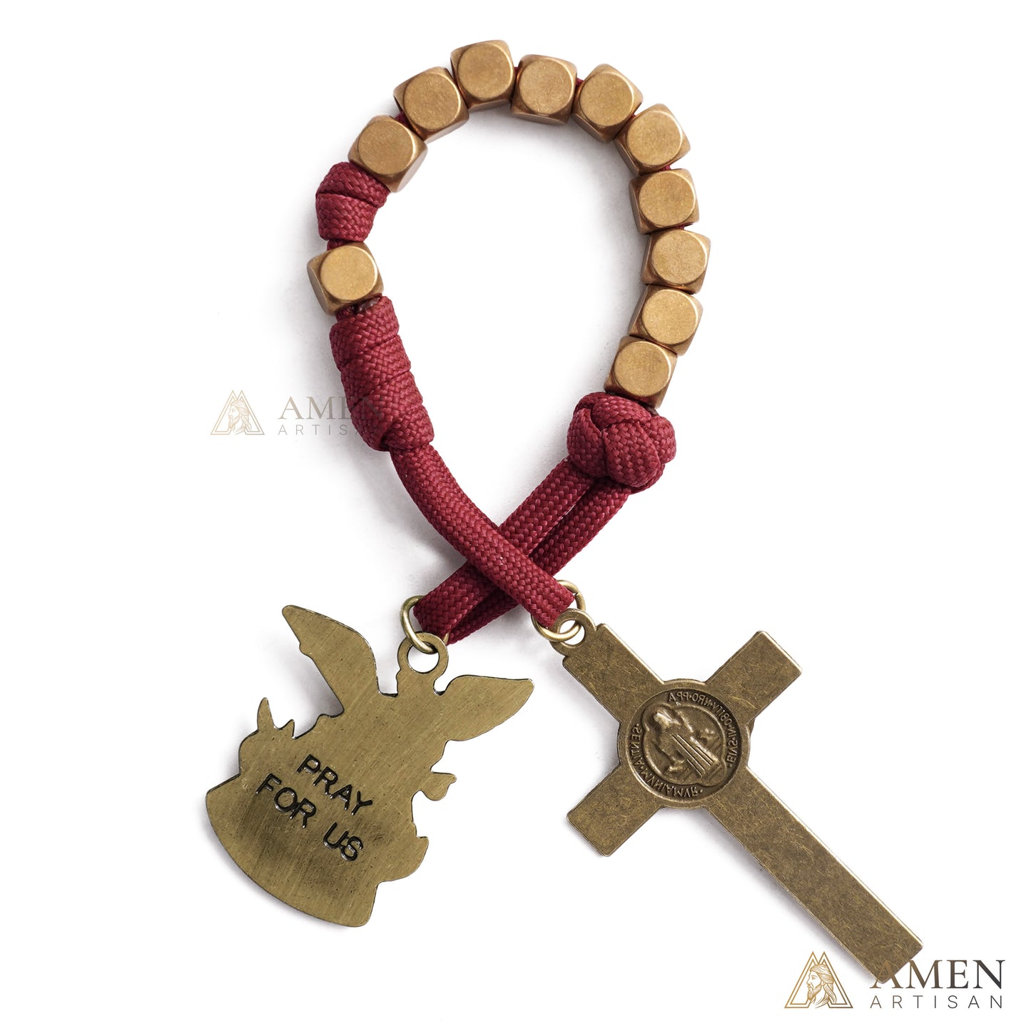 【DEAL TODAY】Burgundy Clip-On Pocket Decade Rosary with Crucifix and Our Lady Medal
