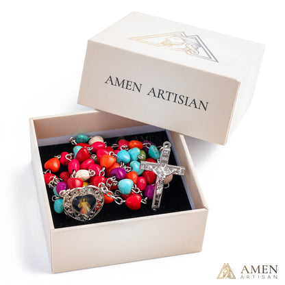 Multicolor Turquoise Heart Rosary Amen Artisan