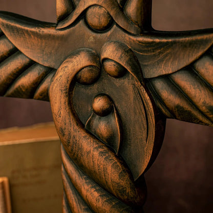 Holy Family Cross Wood Carving