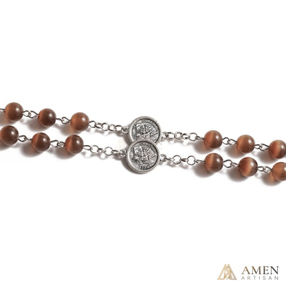 Rosario benedettino in pietra occhio di gatto