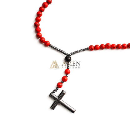 Red Turquoise Cross Rosary Amen Artisan