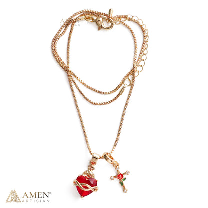 【DEAL TODAY】Sacred Heart & Rose Cross Multi-Pendant Necklace