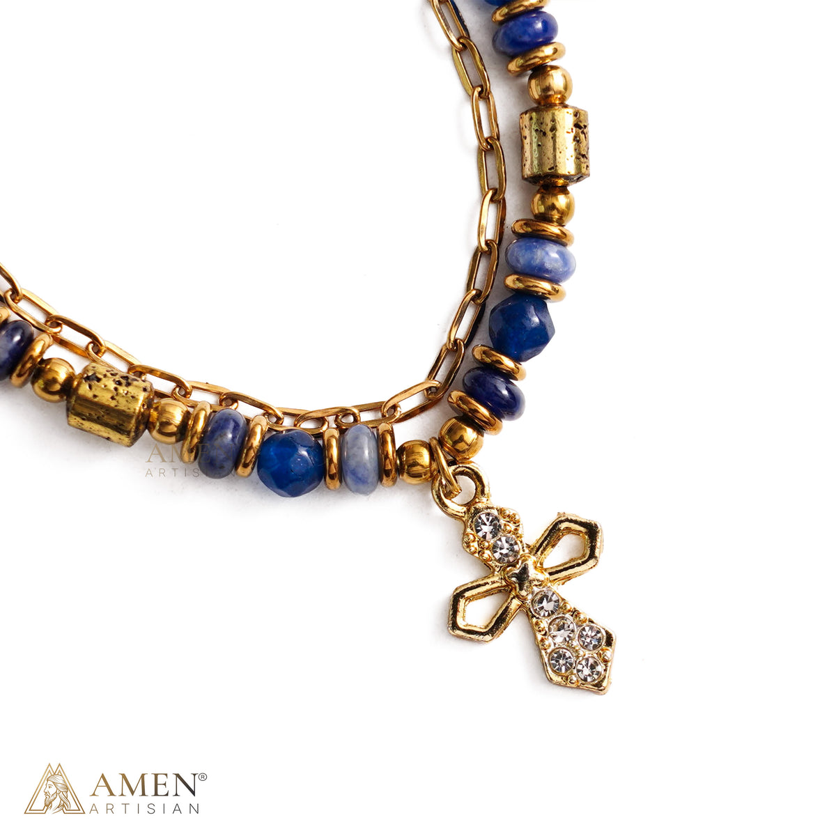 Layered Beaded Bracelet with Sparkling Cross Charm