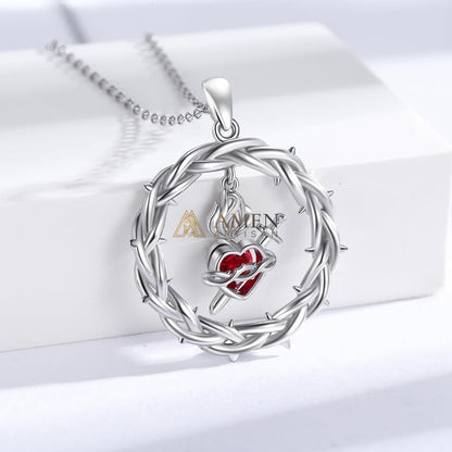 Crown of Thorns Sacred Heart Pendant Necklace Amen Artisan