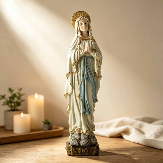 Virgin Mary Resin Statue with Rosary