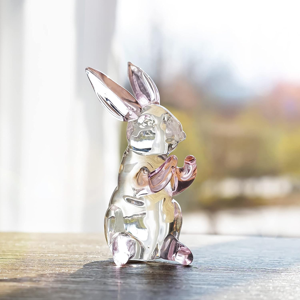 Crystal Pink-Eared Bunny Figurine Amen Artisan
