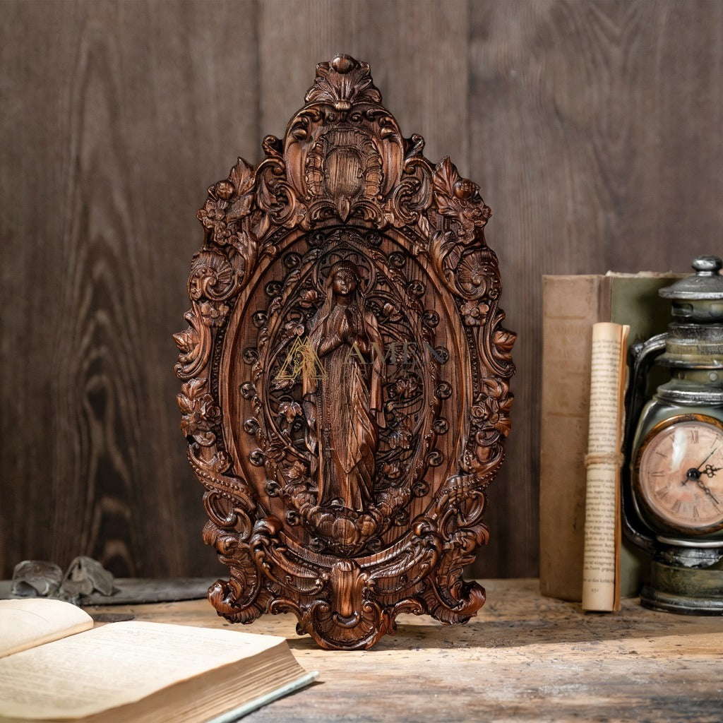Our Lady in Prayer Wood Carving Amen Artisan