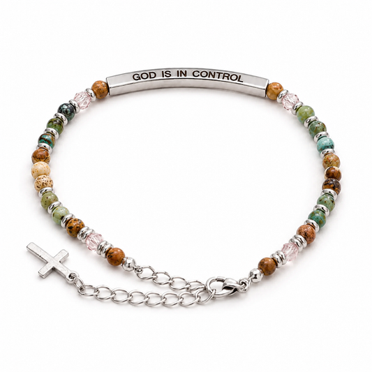 【Deal Today】Adjustable Natural Stone Bracelet with Cross | Amen Artisan