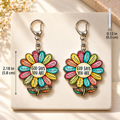 God Says You Are Scripture Flower Keychain