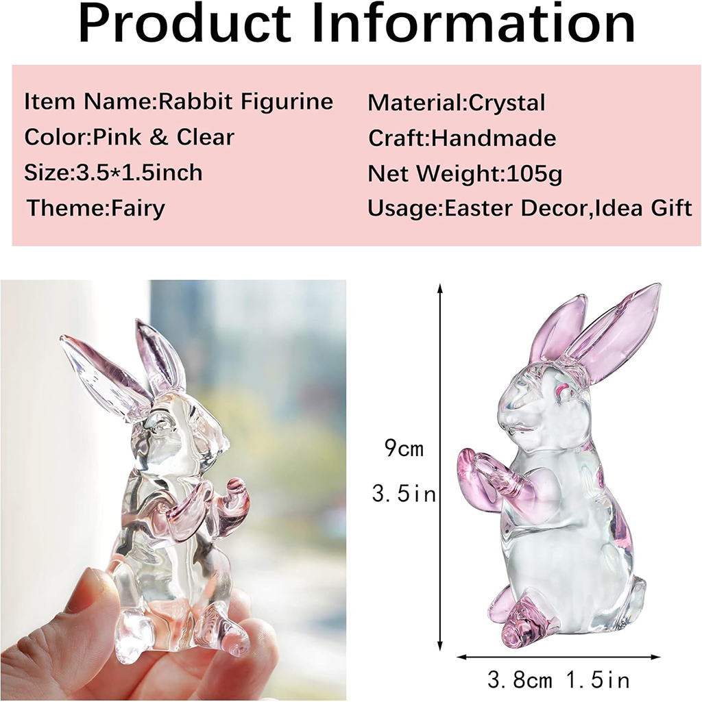 Crystal Pink-Eared Bunny Figurine Amen Artisan
