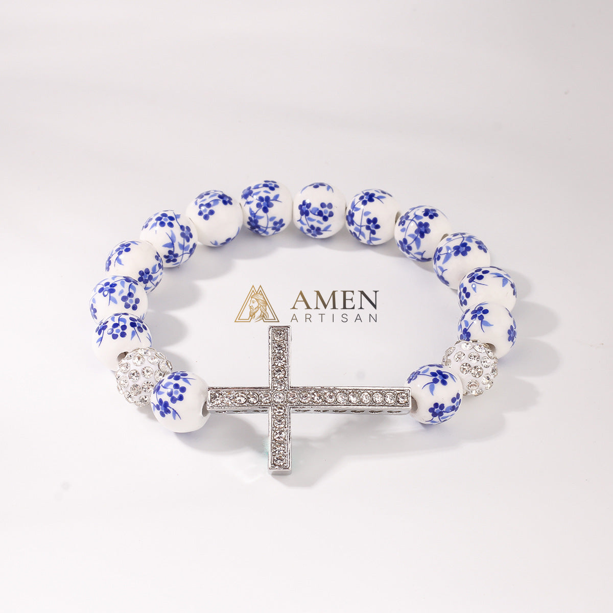 Blue and White Porcelain Zircon Bracelet Amen Artisan