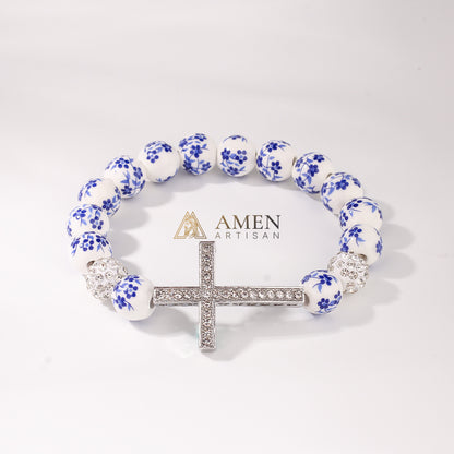 Blue and White Porcelain Zircon Bracelet Amen Artisan