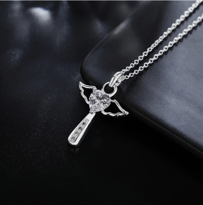 Sparkling Angel Heart Pendant Necklace