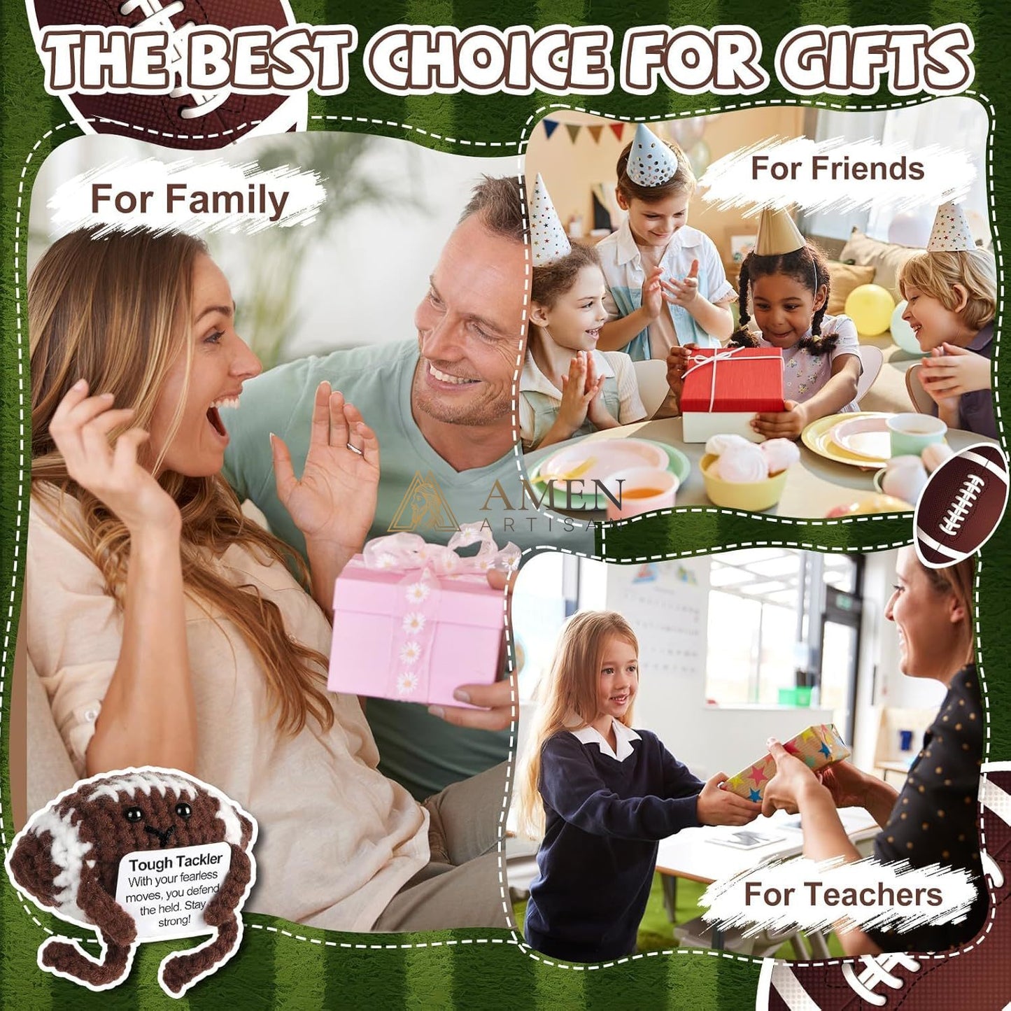 Hand-Knit Positive Football Plush Doll Amen Artisan