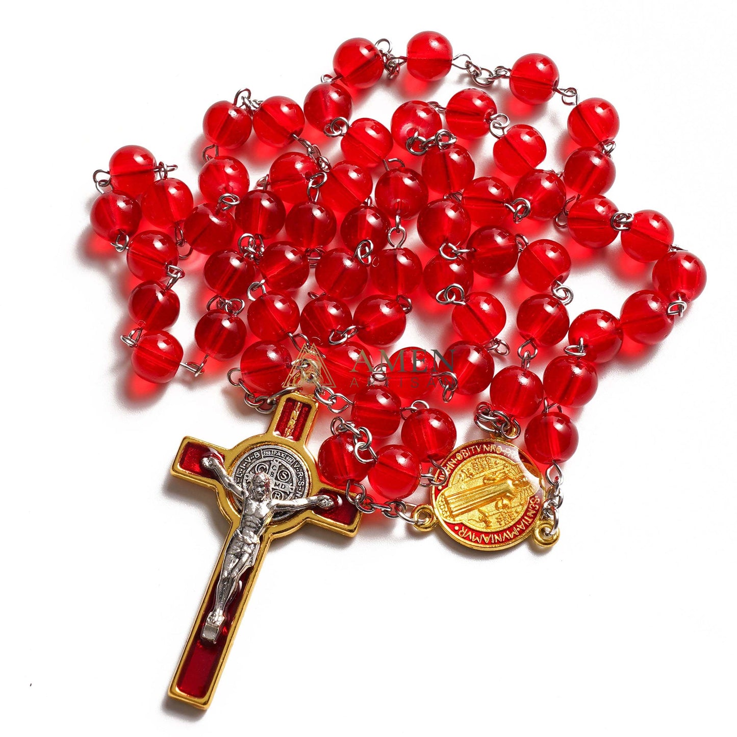Red Glass Rosary Crucifix  Rosary Amen Artisan