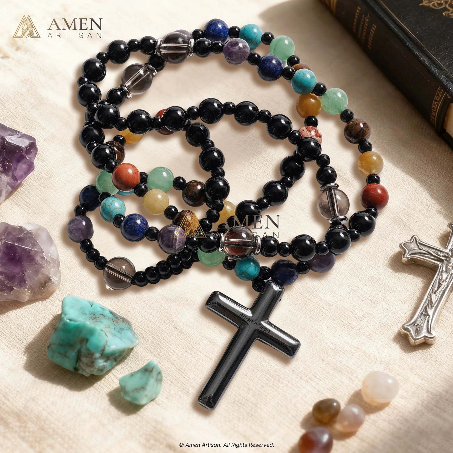 Multicolor Cross Rosary Amen Artisan