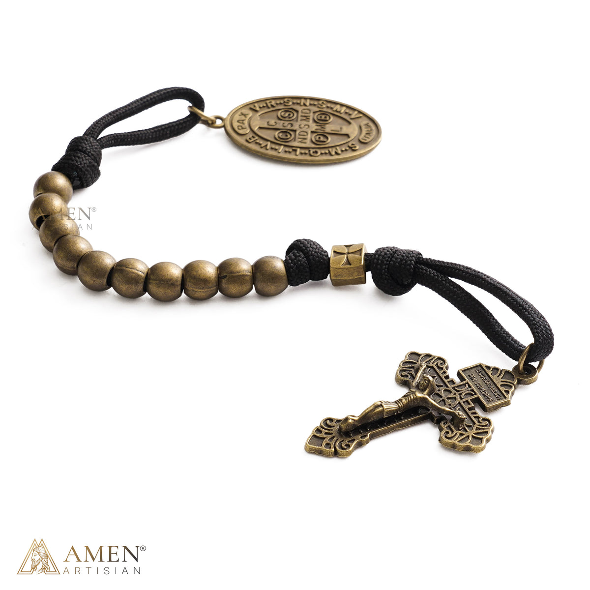A Prayerful Reminder of Protection — St. Benedict Bronze Bead Pocket Rosary