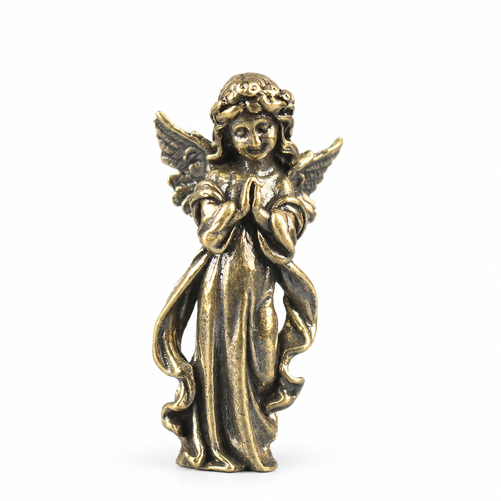 Handcrafted Solid Brass Guardian Angel Figurine - Protection, Peace & Blessing |  Amen Artisan