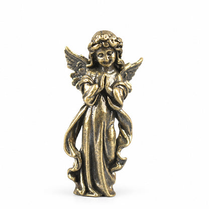 Handcrafted Solid Brass Guardian Angel Figurine - Protection, Peace & Blessing |  Amen Artisan