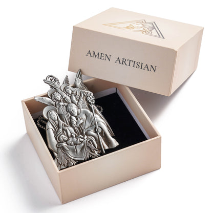 Premium Titanium Steel Nativity Ornament with Chain & Gift Box – 7 cm / 2.75"