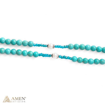 【DEAL TODAY】Blue Beaded Crucifix Necklace with Devotional Medal