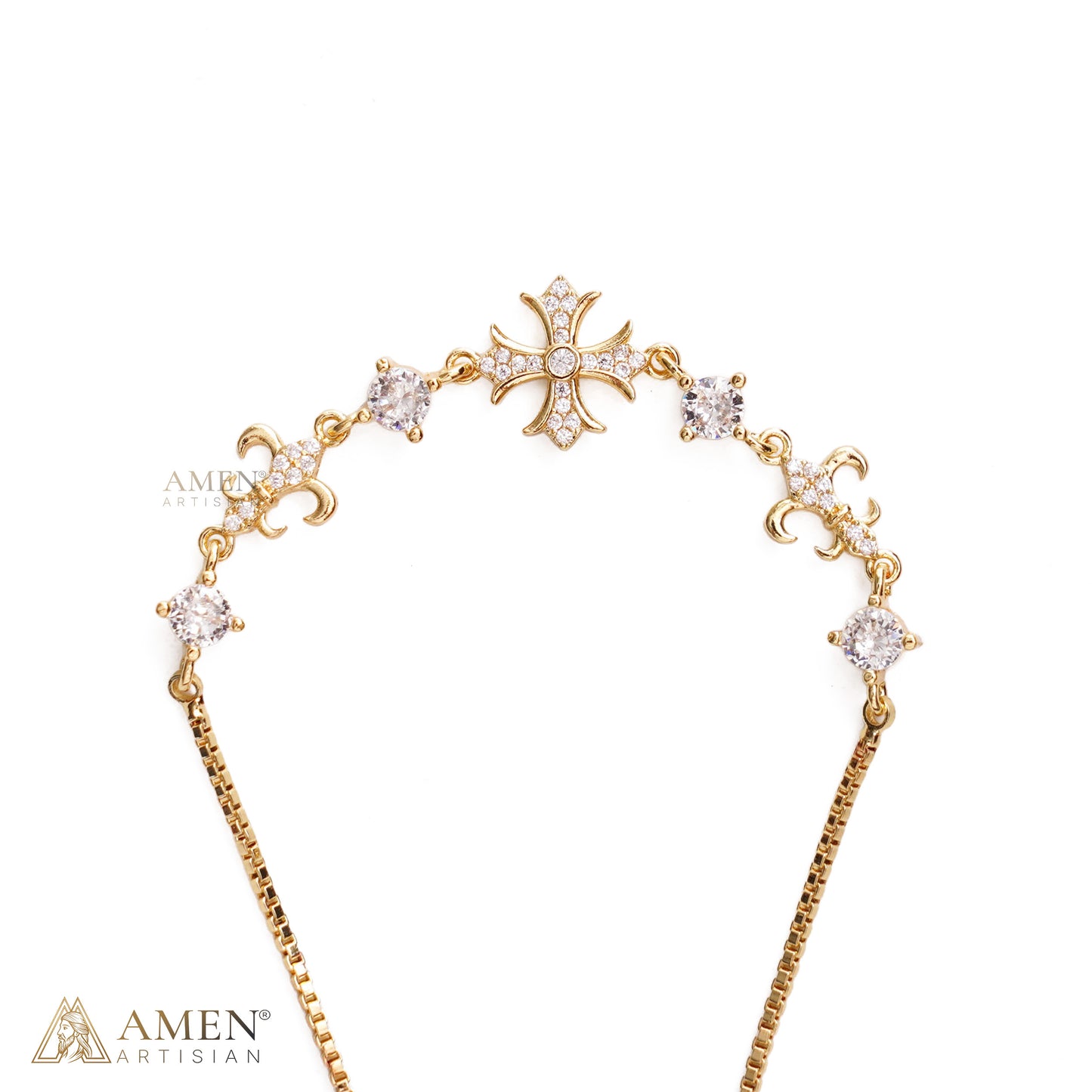 Adjustable Ornate Cross Bolo Bracelet with Sparkling Accents