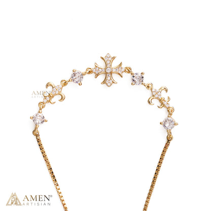 Adjustable Ornate Cross Bolo Bracelet with Sparkling Accents