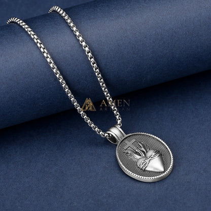 Sacred Heart with Flame & Cross Oval Pendant Necklace Amen Artisan