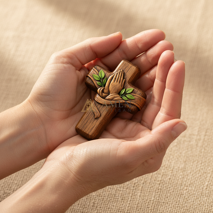 Handmade Pocket Prayer Wooden Cross Amen Artisan