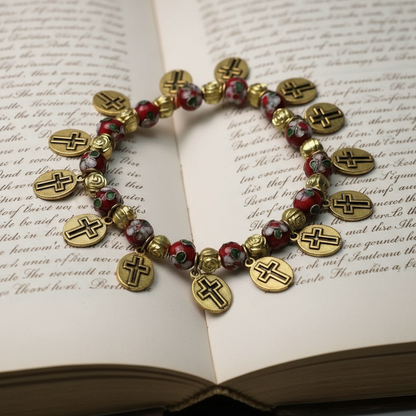 Pulseira elástica Cloisonné Beads Saint Medal Amen Artisan