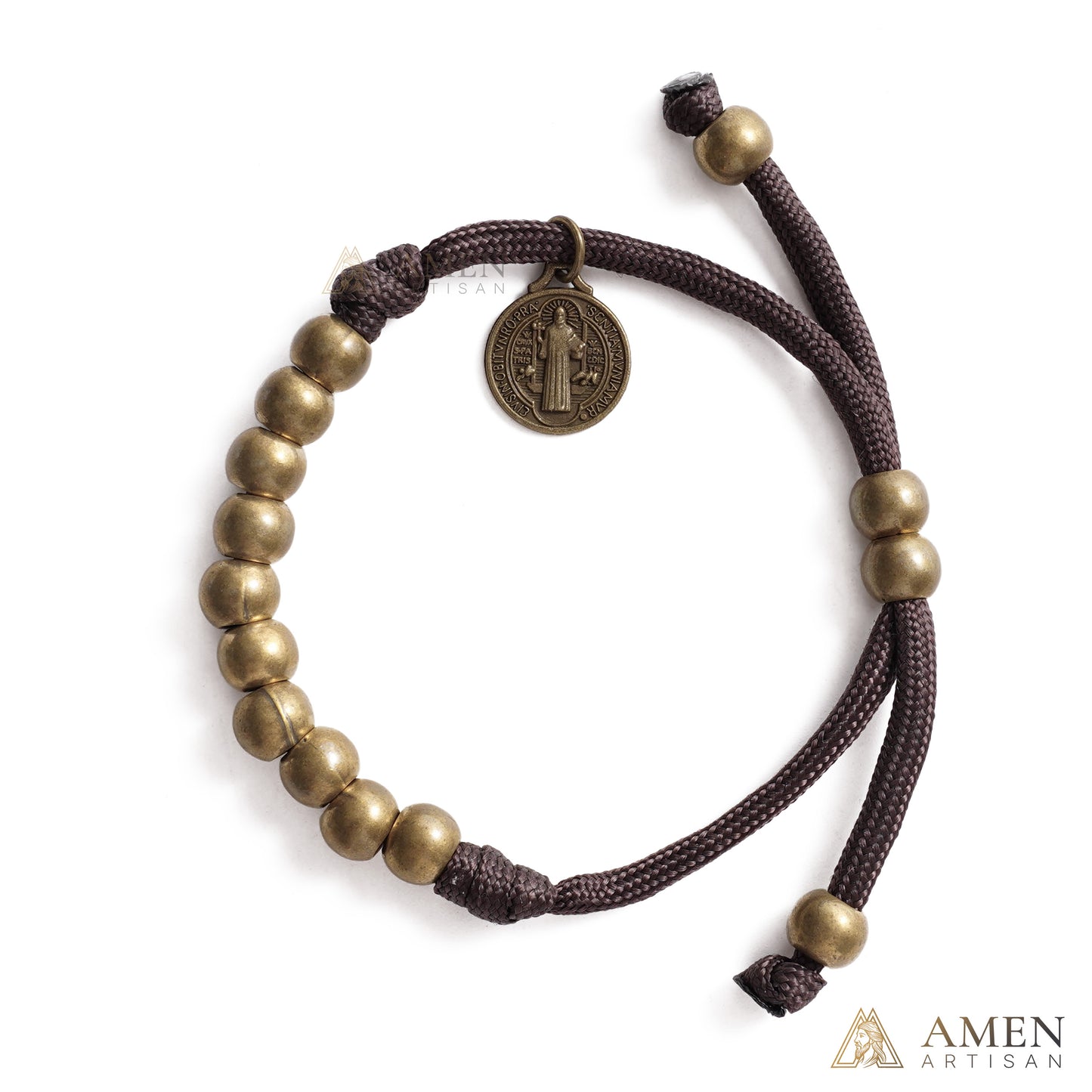 Brown Braided Prayer Bracelet with Antique Bronze Beads — Blessing