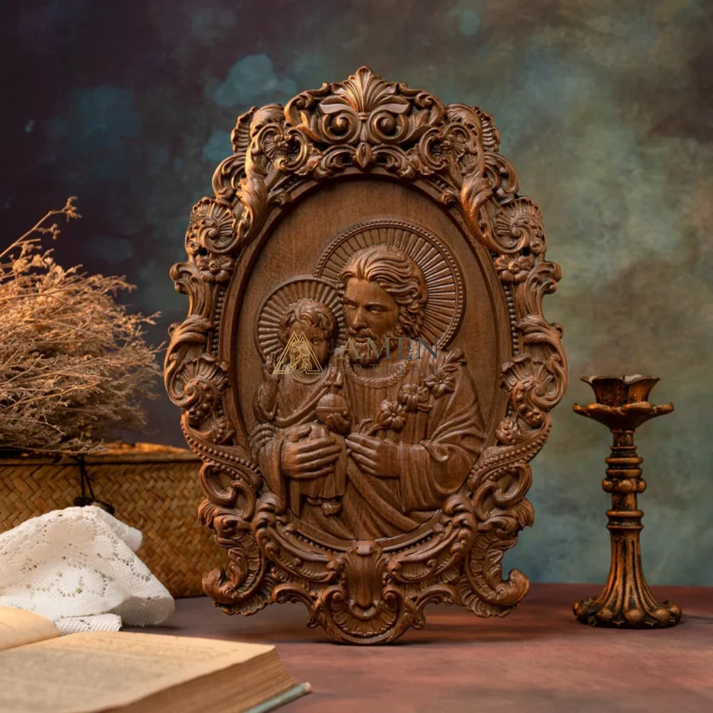 St. Joseph & Child Jesus Wood Carving
