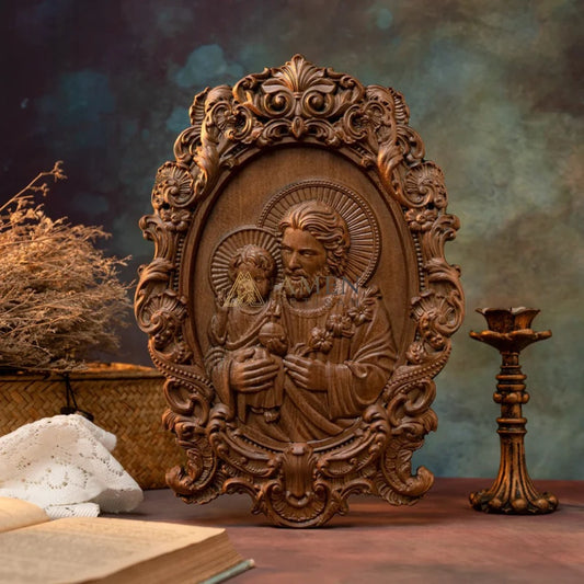 St. Joseph & Child Jesus Wood Carving