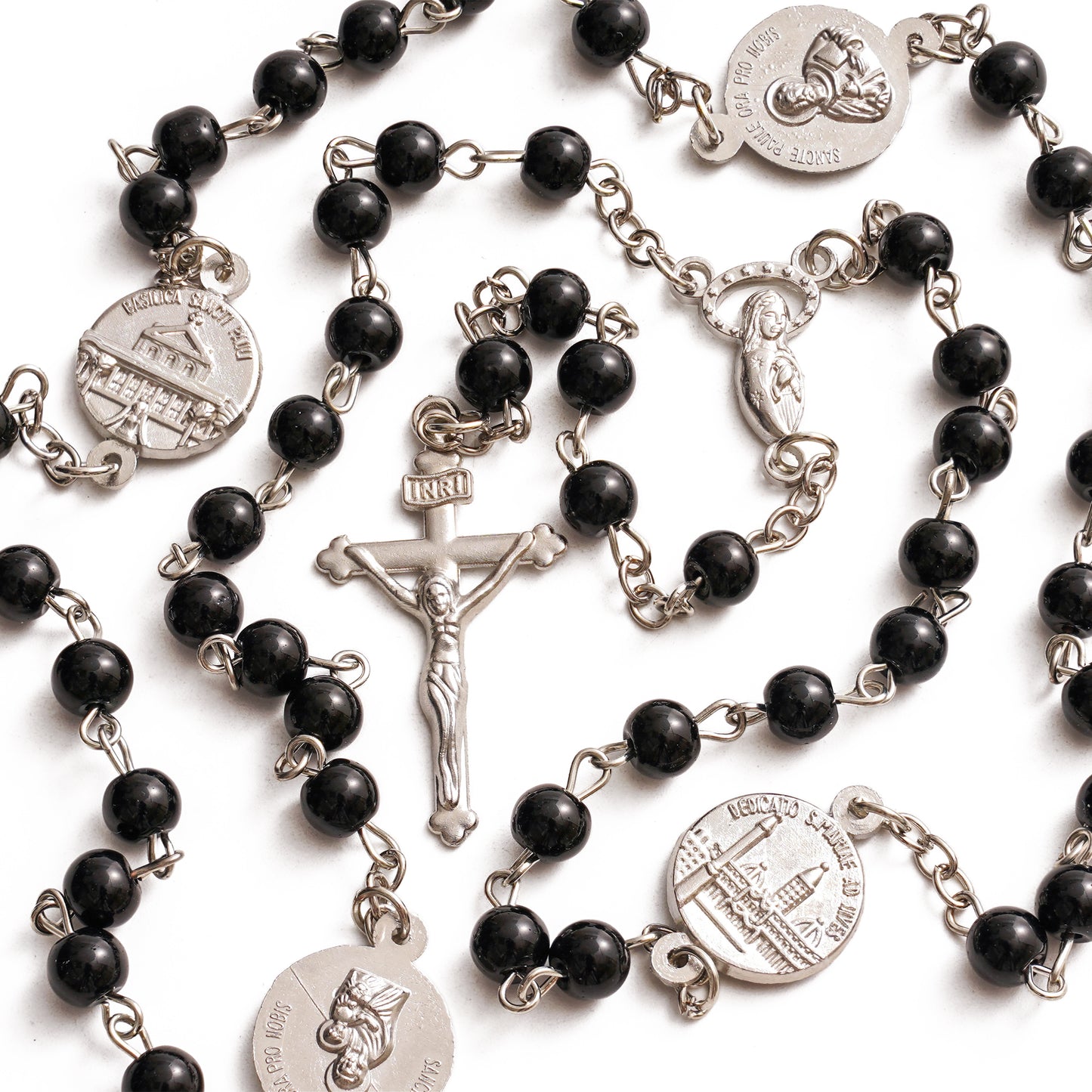 Crucifix Our Lady Black Bead Rosary  Amen Artisan