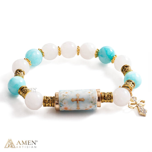 A Cool, Gentle Reminder of Faith — Natural Crystal Cross Bracelet