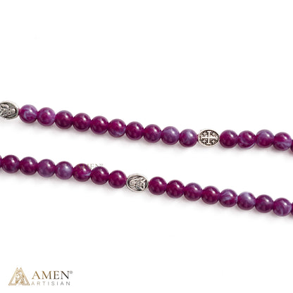 Purple Marbled Bead Crucifix Wrap Bracelet and Necklace