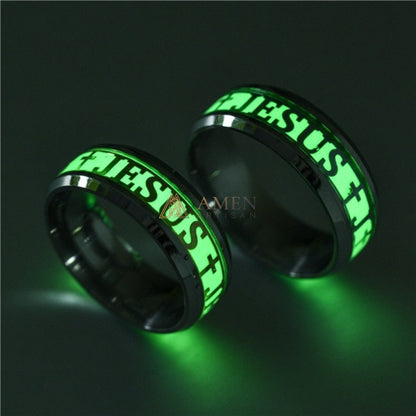 Jesus Cross Titanium Steel Luminous Ring Amen Artisan