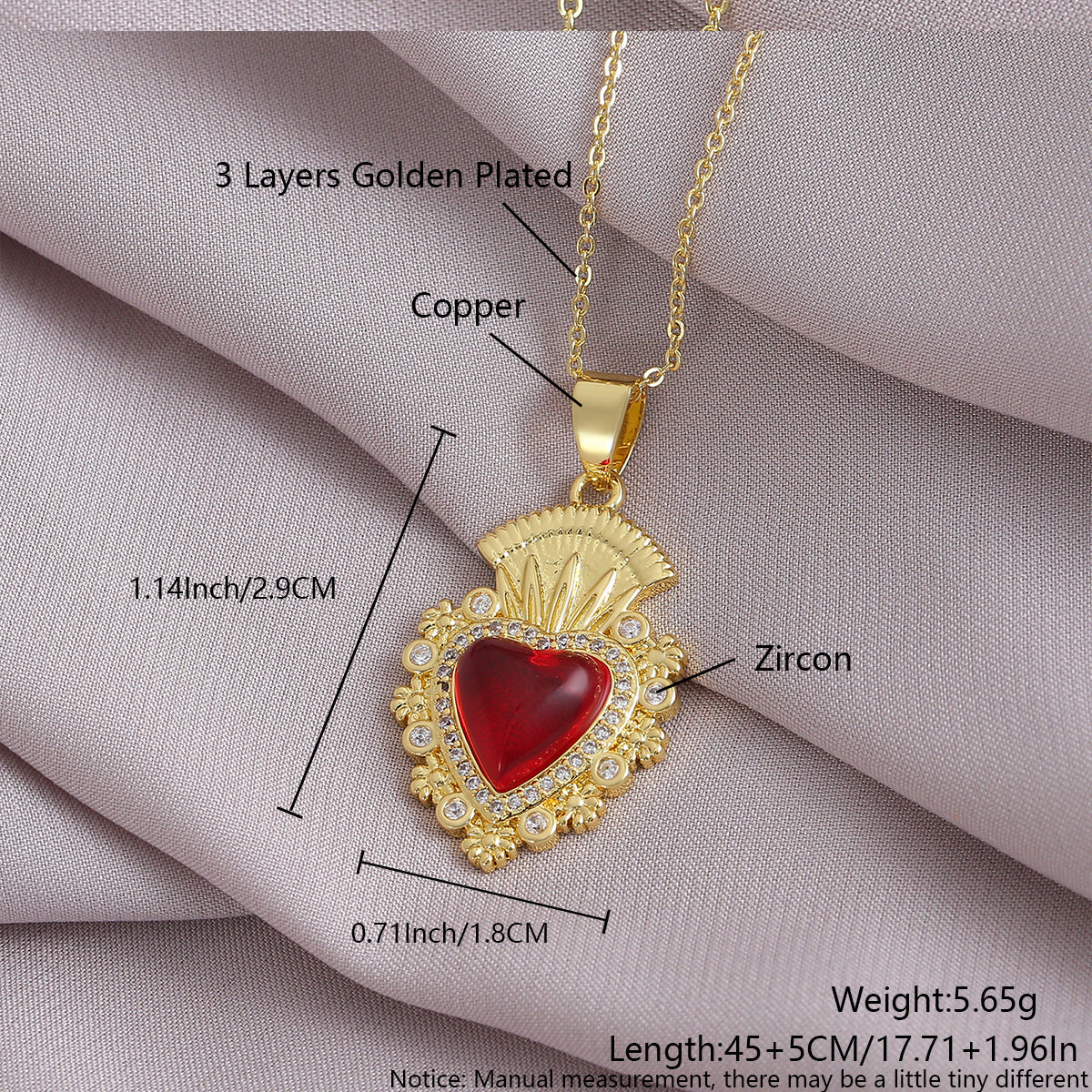 Gold-Plated Gothic Heart CZ Cross Pendant Amen Artisan