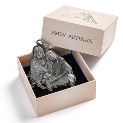 Premium Titanium Steel Nativity Ornament with Chain & Gift Box – 7 cm / 2.75"